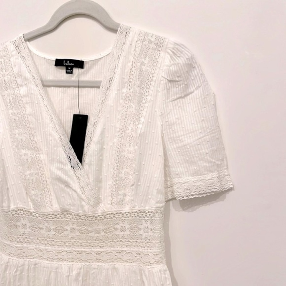NWT Lulus Folklore White Swiss Dot Lace Tiered Midi Dress